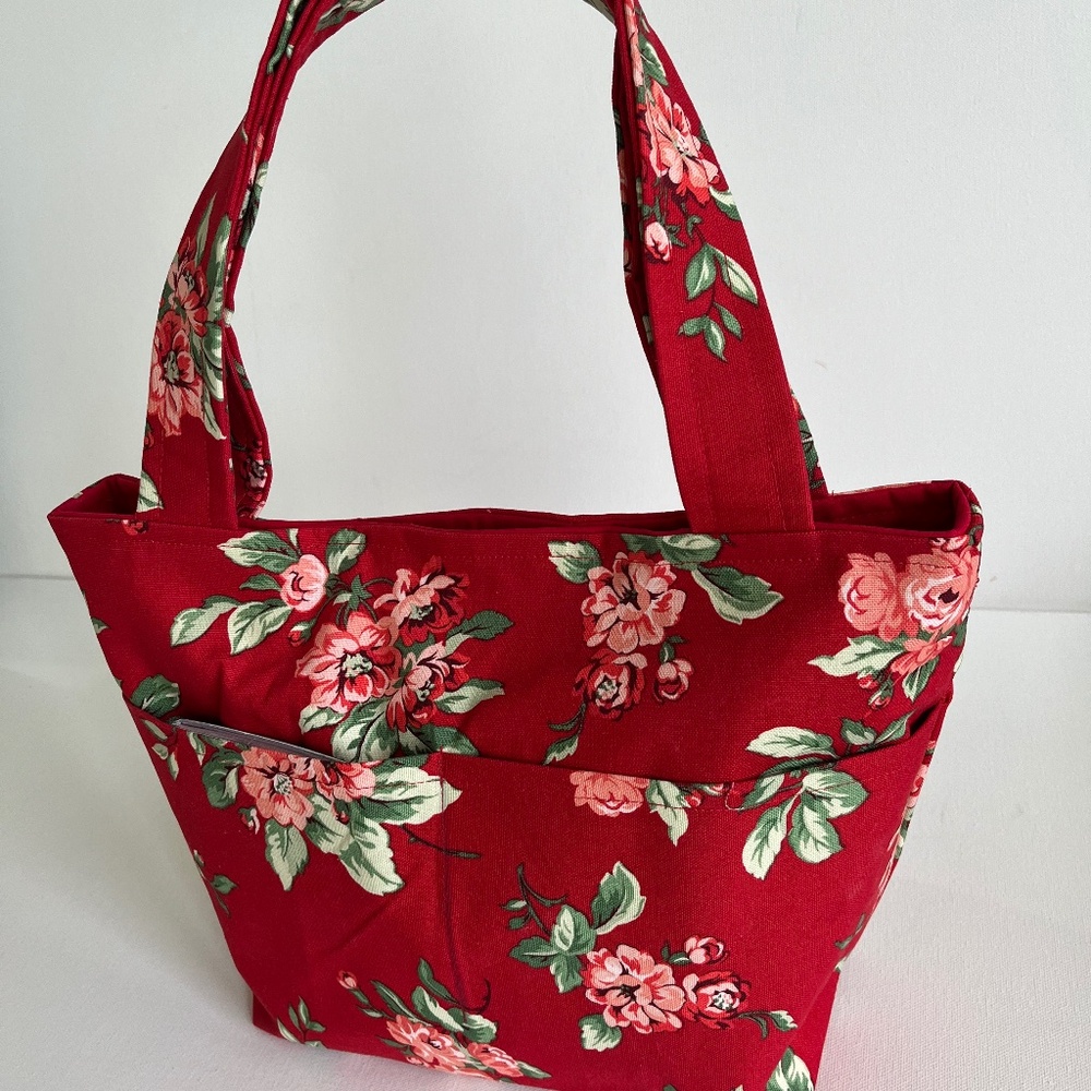 Beautiful Handcrafted Red Floral Tote/Bible Bag -Baptism -Diaper Bag- Handbag